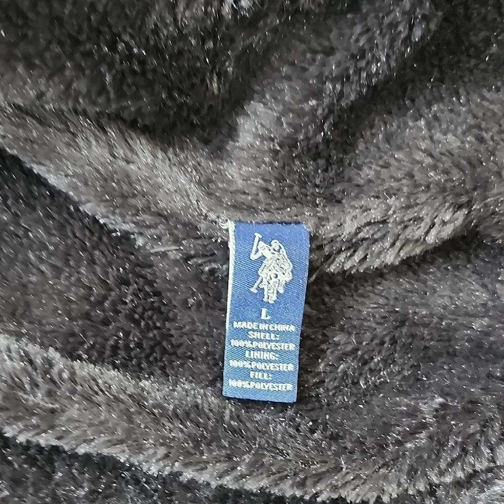 US Polo Assn Black Hooded Puffer Coat Faux Fur Lining Zippered Closure Women's L - Picture 7 of 9